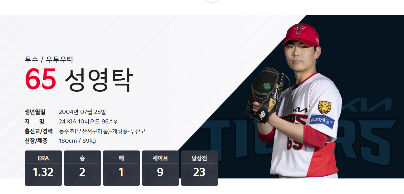 기아 타이거즈 성영탁 프로필