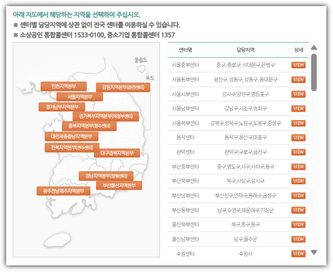 소상공인시장진흥공단 지역센터 리스트 바로가기