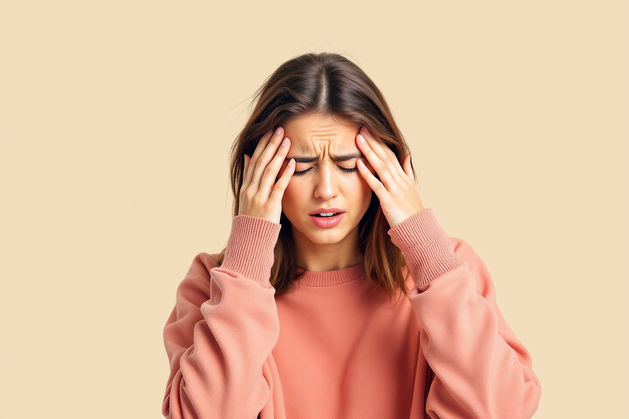 숙취로 괴로운 여자