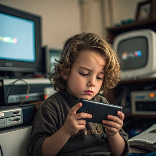 어린이가 스마트폰을 보고 있는 이미지