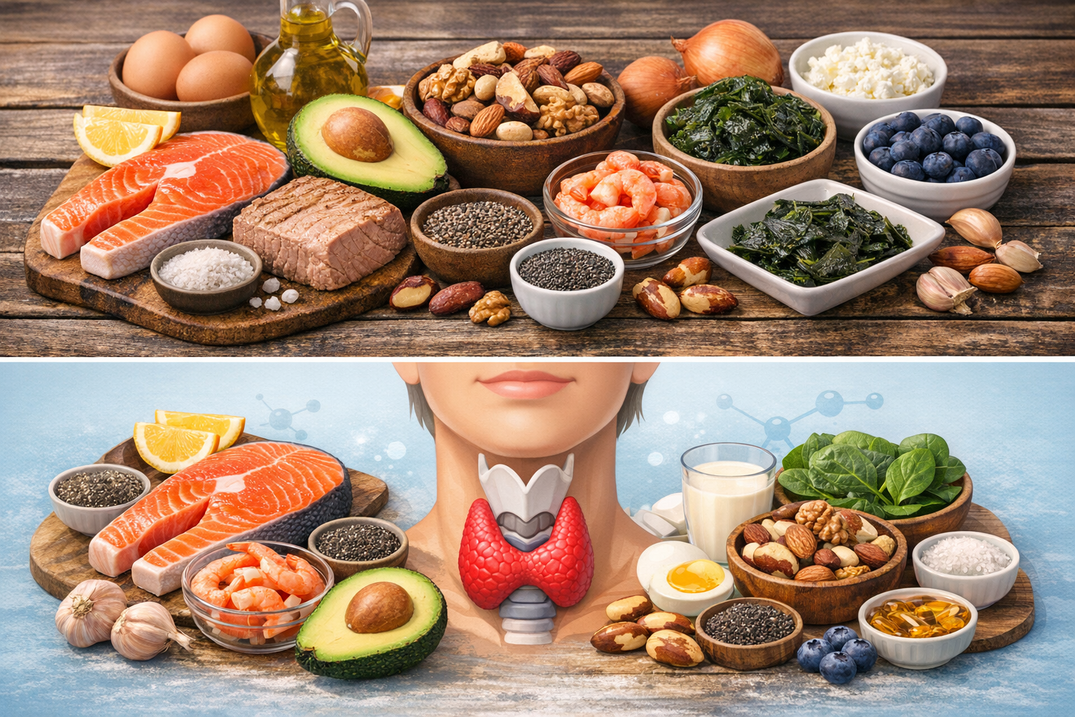 생선과 견과류 등 갑상선 건강에 좋은 식품 이미지