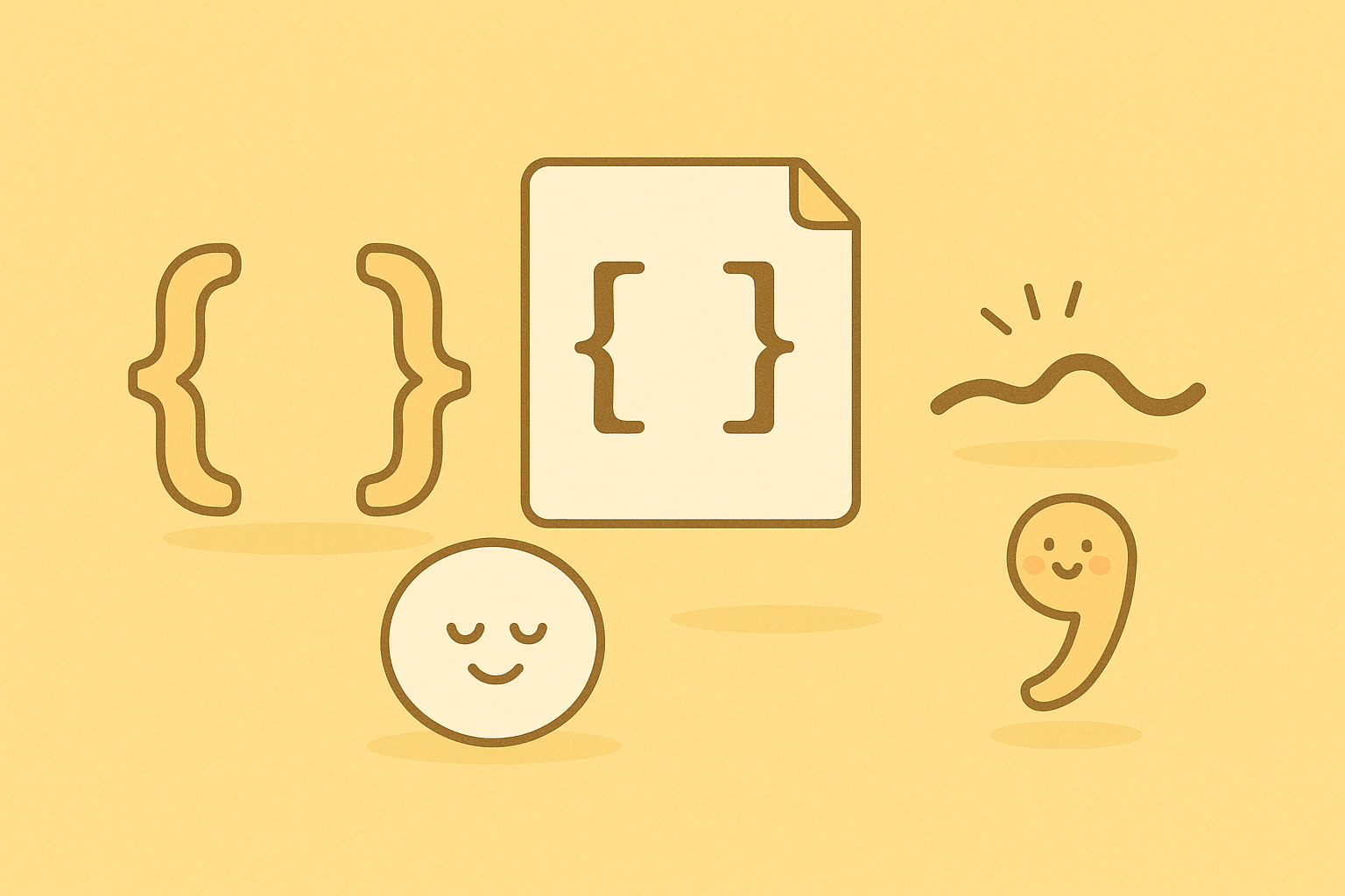 은유적으로 표현된 개발 기호들의 미니멀한 상징 일러스트