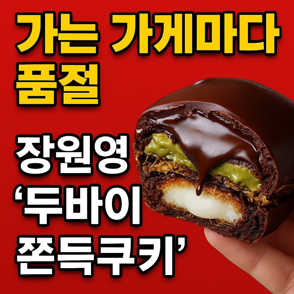 “장원영 사진 한 장으로 촉발된 두바이 쫀득쿠키 열풍과 품절 대란을 설명하는 트렌드 디저트 이미지”