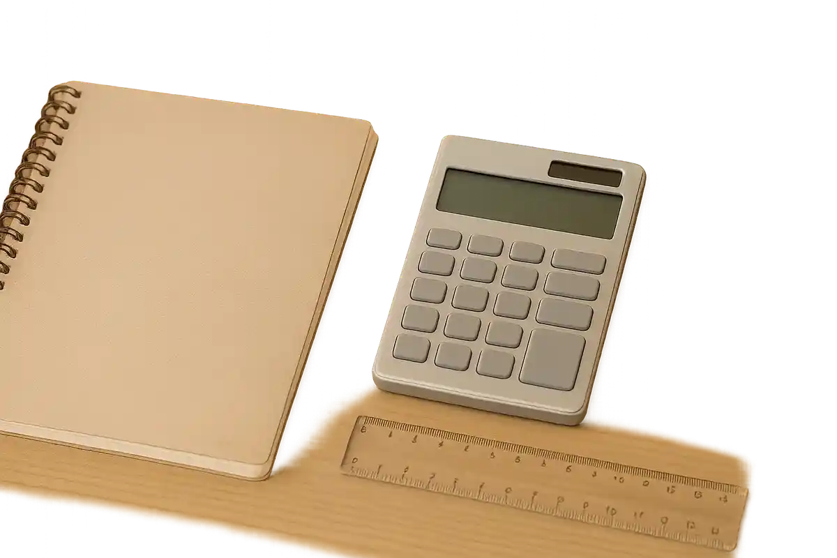 노트북, 계산기, 자 구성