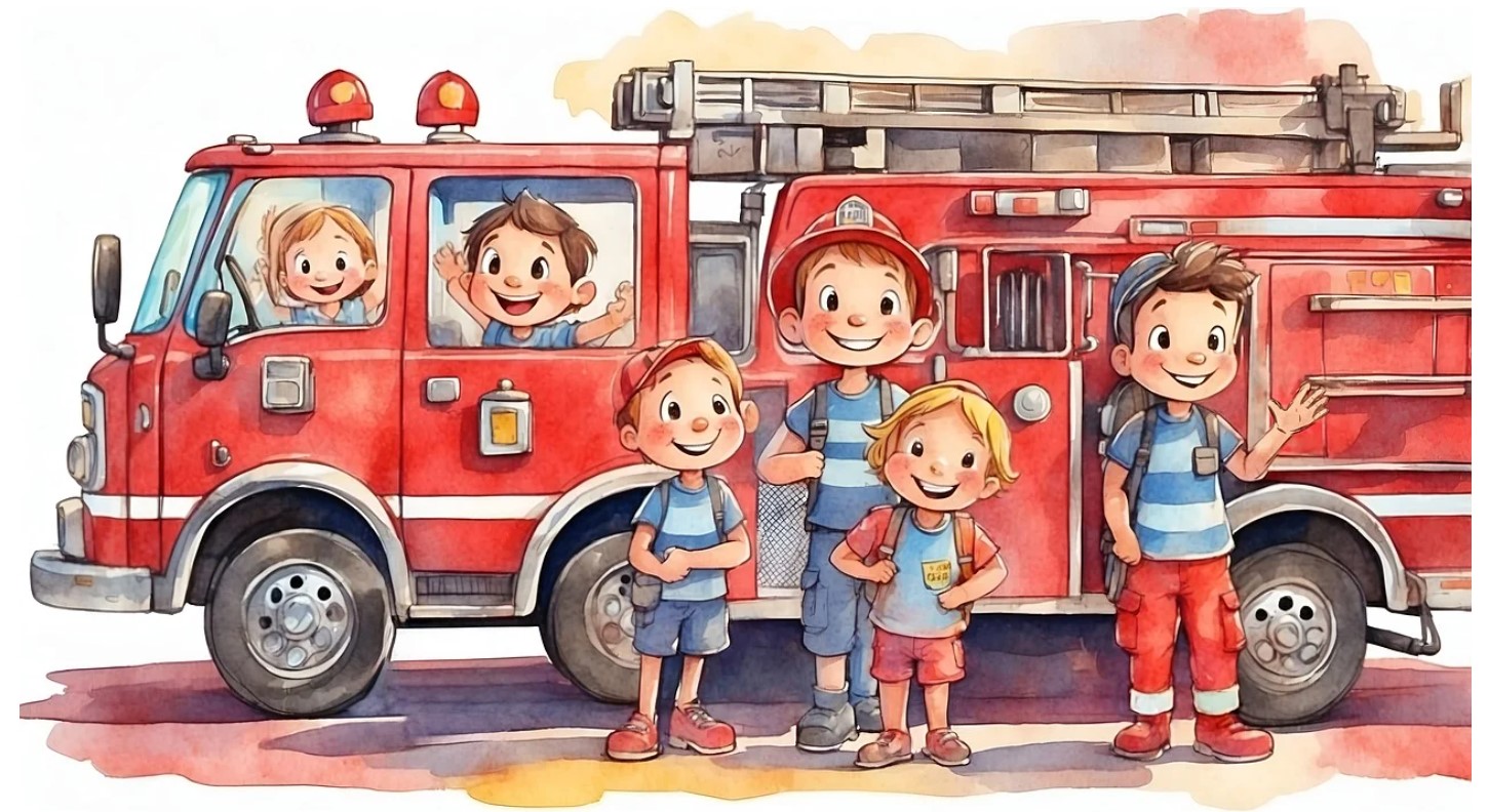 직업 체험하는 어린이 소방관 이미지 사진