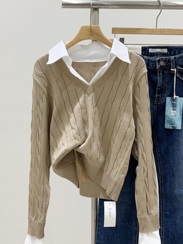 반듯 셔츠레이어드 니트