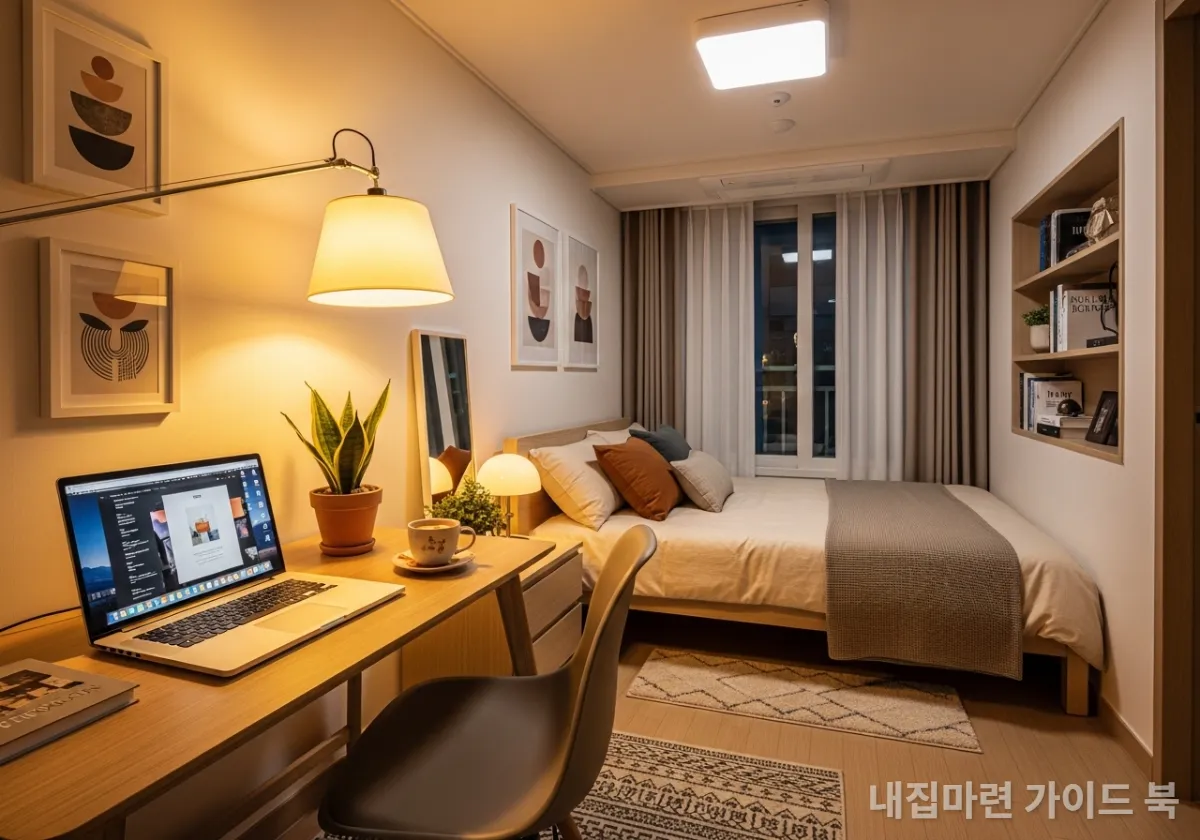 아늑하게 꾸며진 한국 대학생의 원룸 자취방 인테리어