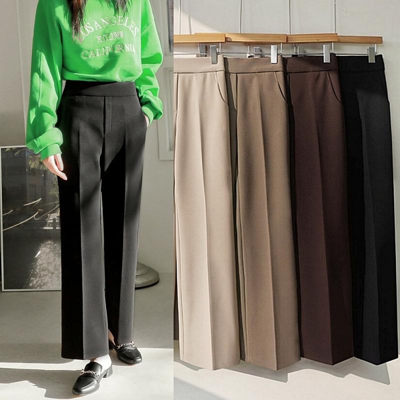 가을 와이드 슬랙스 하이웨스트 일자 밴딩 여자슬랙스 빅사이즈 정장바지 기모 와이드팬츠