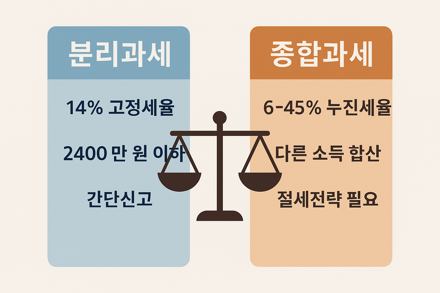 2400만원 이하 임대소득자 절세를 위한 분리과세 vs 종합과세 세율 비교 및 신고 방법 요약 이미지