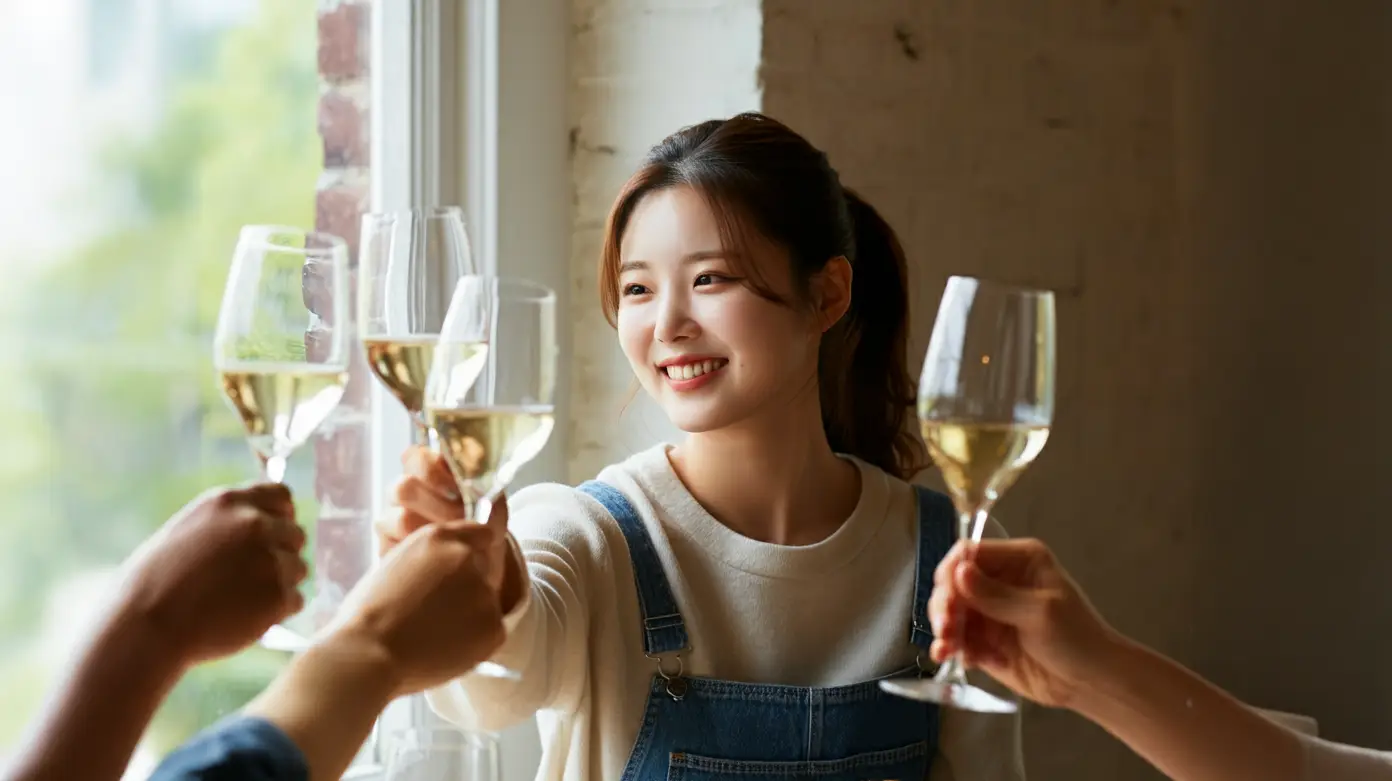 술잔을 부딪치는 여성