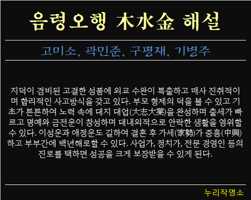 음령오행-목수금-해설
