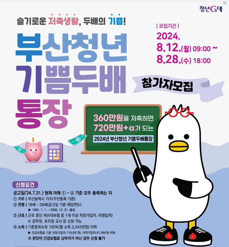 2024 부산청년 기쁨두배통장 360만원 지원받기