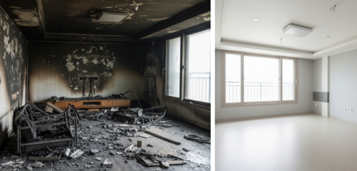 가평 청평읍 화재복구 작업 전후 사진 비교