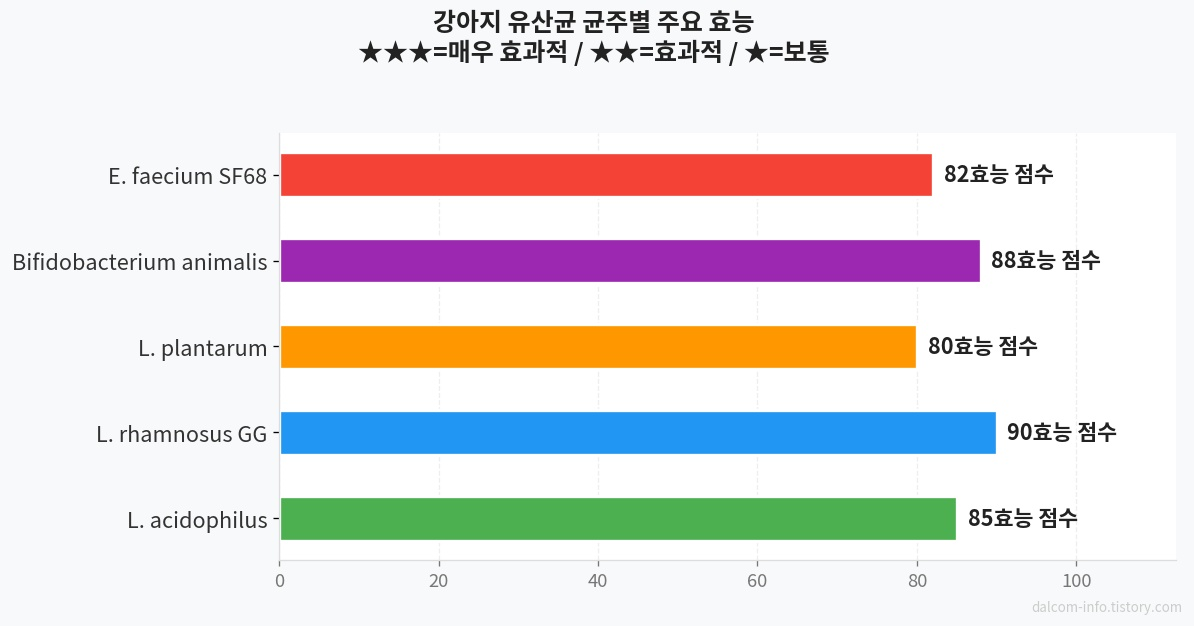 균주별 주요 효능 비교 차트