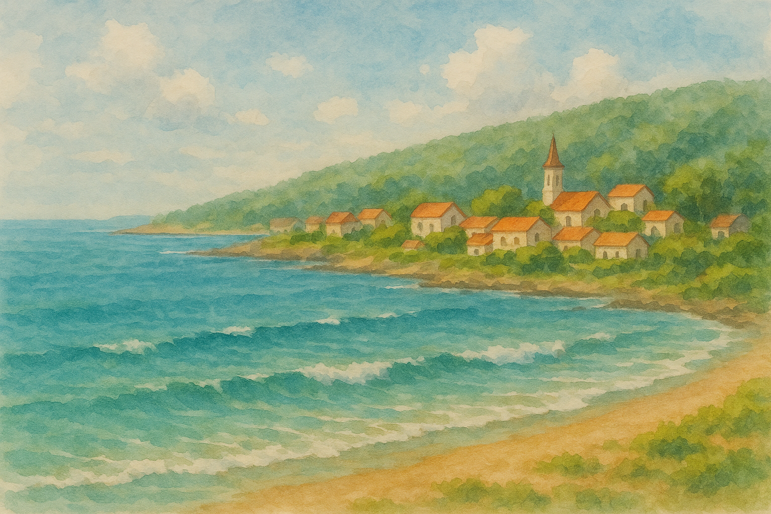 평화로운 해변 마을 풍경