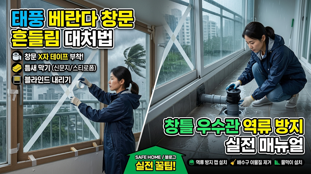 태풍 베란다 창문 흔들림 대처법과 창틀 우수관 역류 방지 실전 매뉴얼