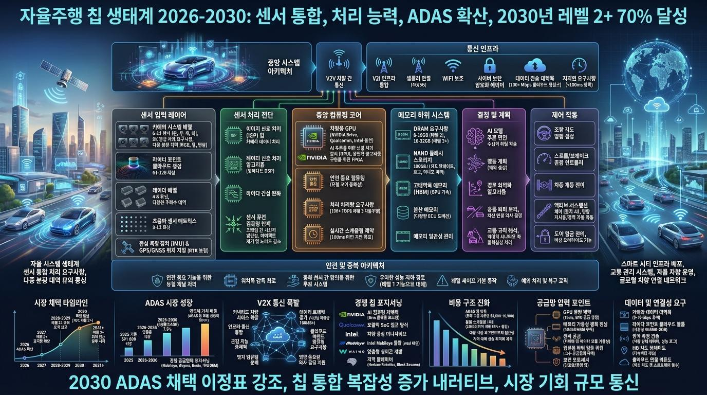 자율주행 칩, 센싱, GPU, NPU, ADAS, 2030년 70% 도입
