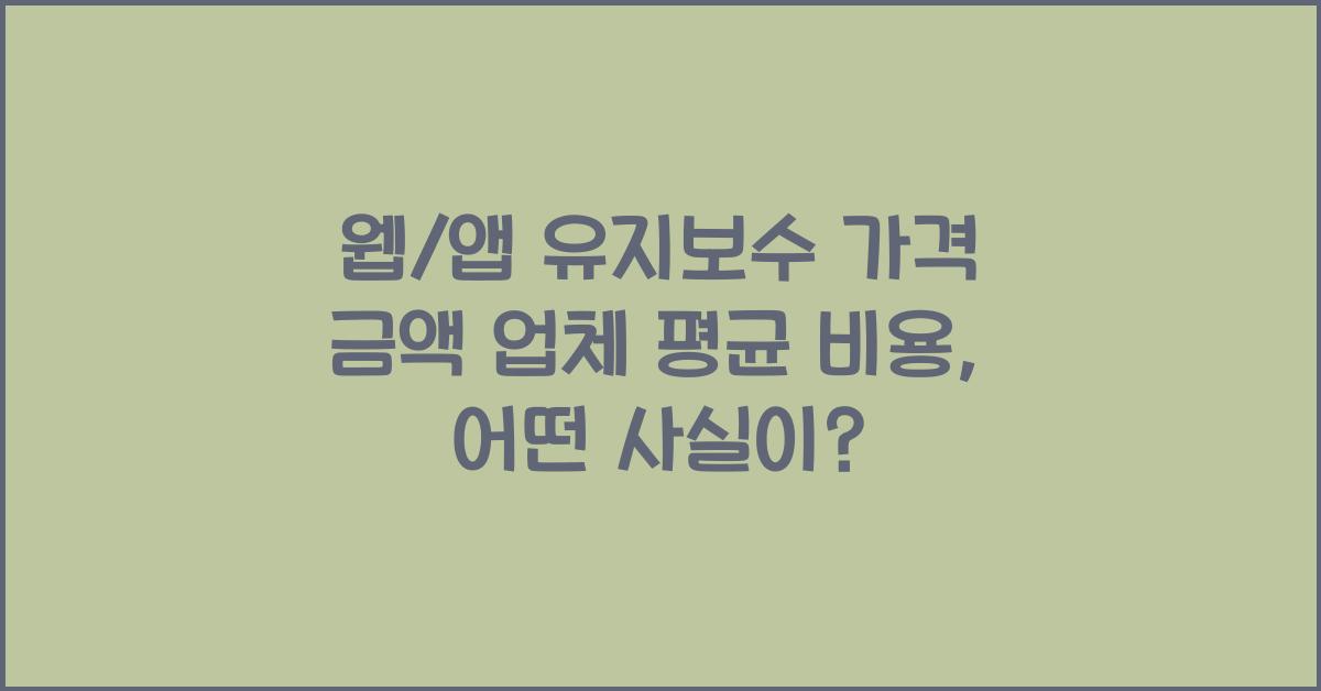 웹/앱 유지보수 가격 금액 업체 평균 비용
