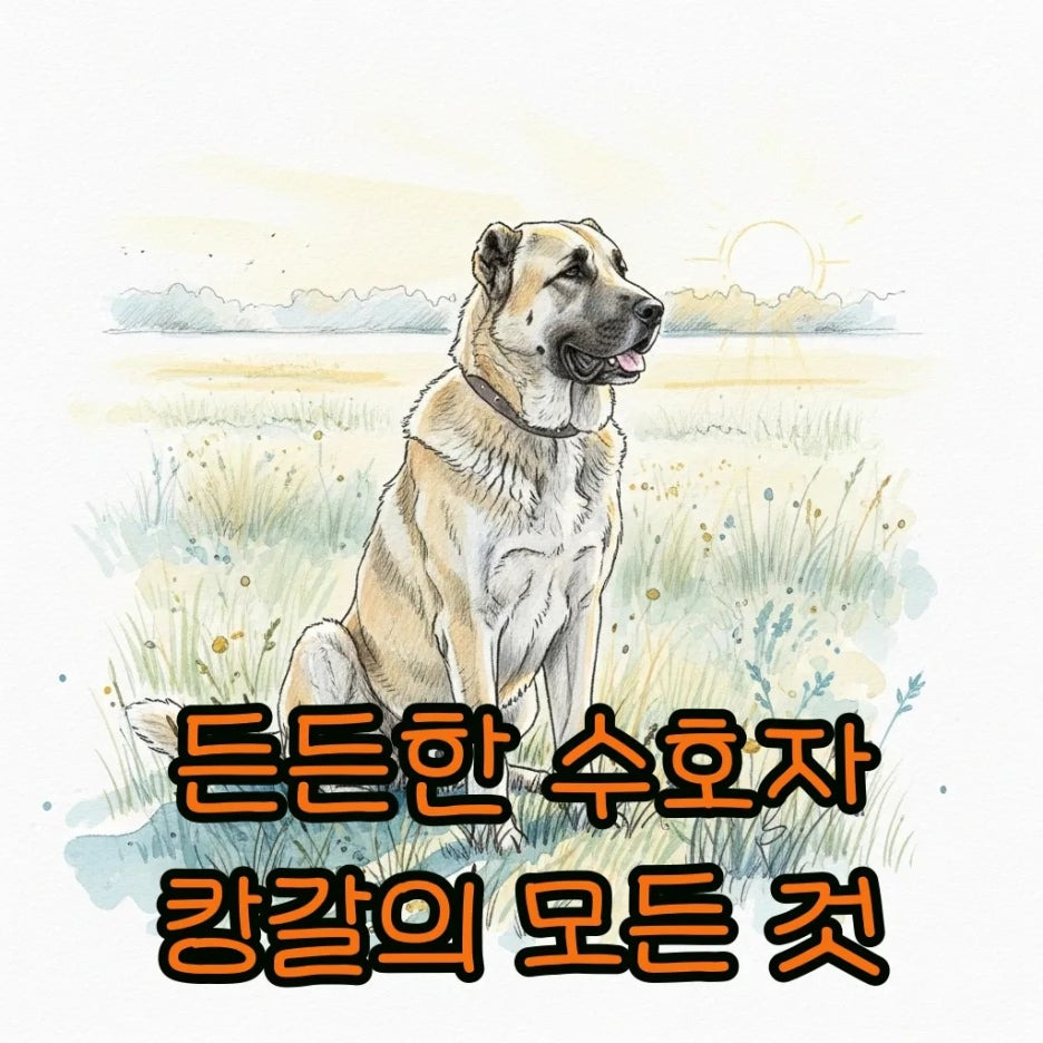 푸른 초원에 앉아 있는 듬직한 캉갈의 모습