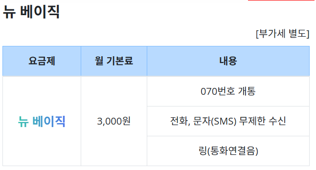 아톡 뉴 베이직 요금제 정보