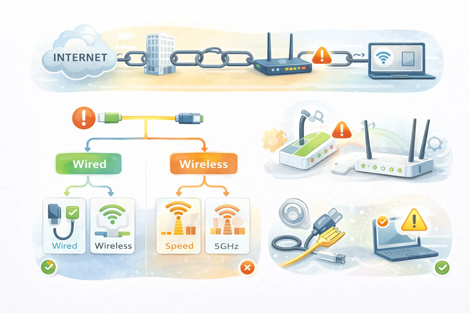 인터넷 끊김 해결법 (유무선 점검, 공유기 재부팅, 케이블 교체)