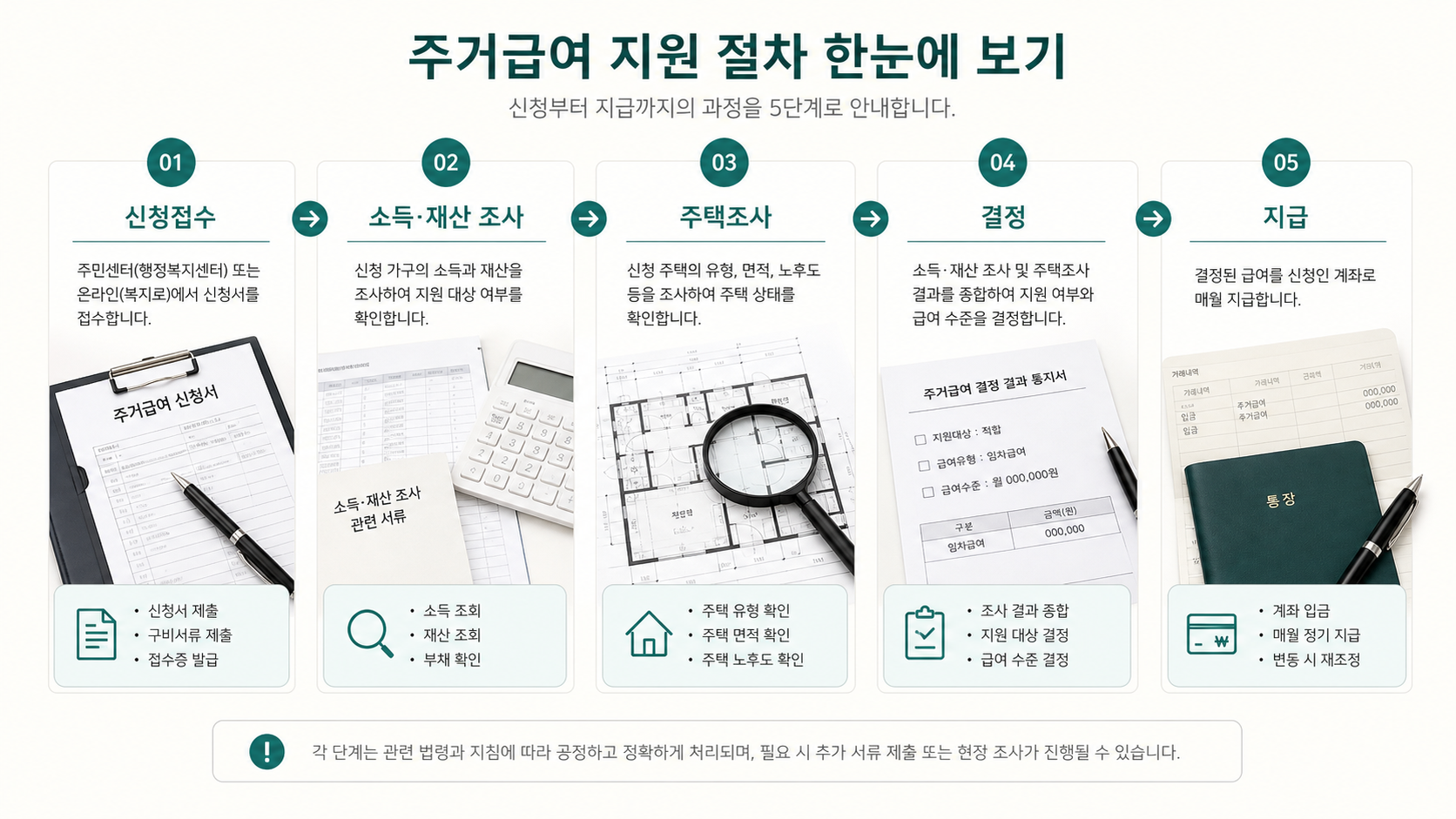주거급여 신청부터 소득재산 조사와 주택조사까지의 절차