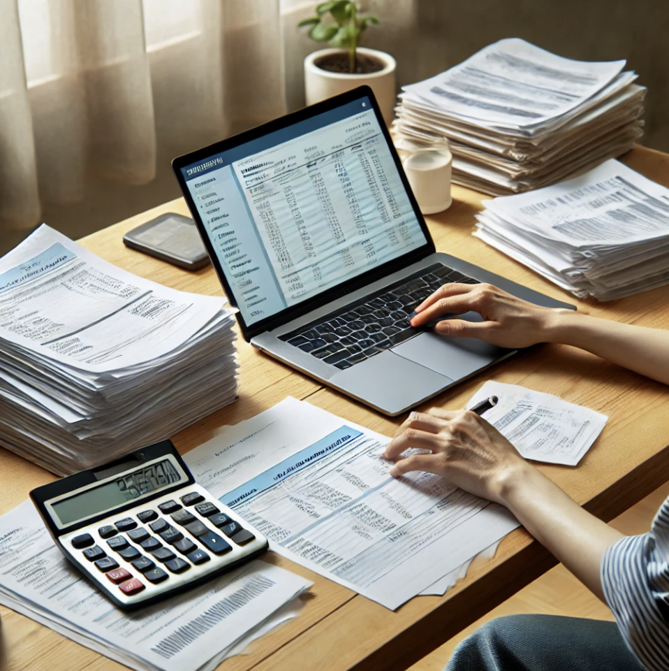 세금절세를 위해 영수증을 정리하는 모습