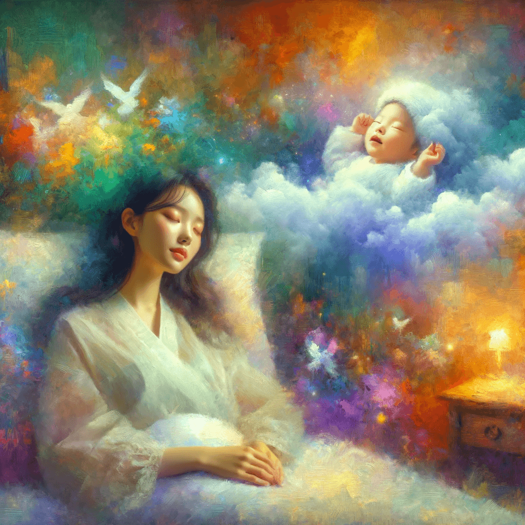 여자가 아기꿈을 꾸는 모습