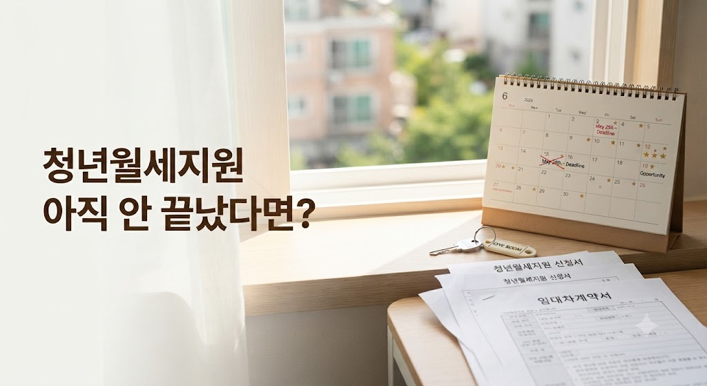 원룸 창가에 달력과 열쇠가 놓인 청년월세 이미지