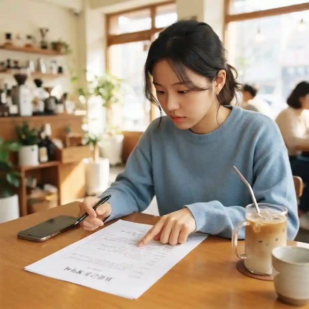 근로계약서 소정근로시간 확인하는 아르바이트생