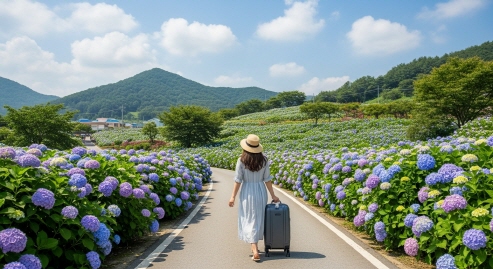 수국길을 걷는 여행자