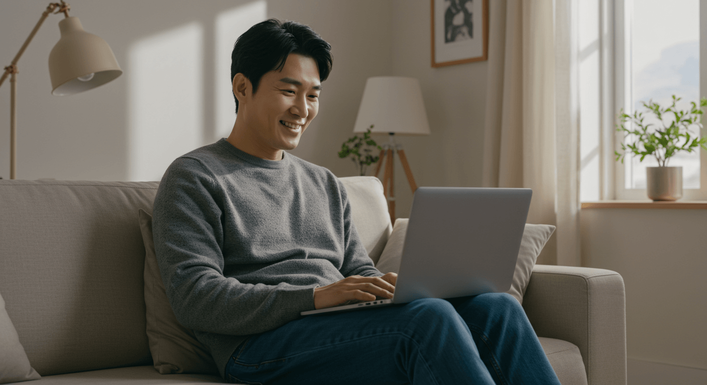 남성이 환급금 입금을 확인하고 만족스러워하는 모습 2