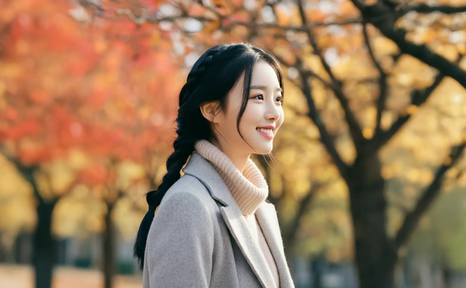 가을에 산책을 하는 여성