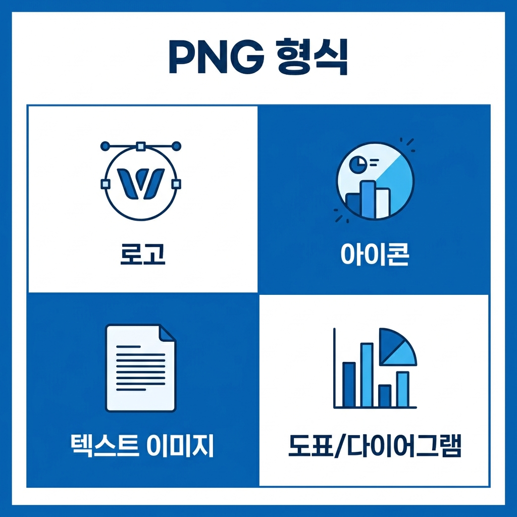 PNG 형식 사용 예시 이미지, 로고, 아이콘, 텍스트 이미지, 도표와 다이어그램에 적합한 PNG 활용 사례 인포그래픽
