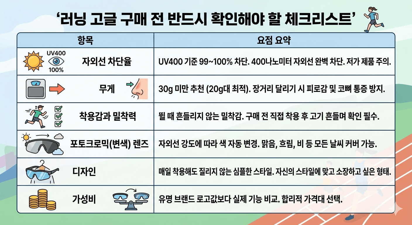 러닝 고글 체크리스트, 선택법, 추천