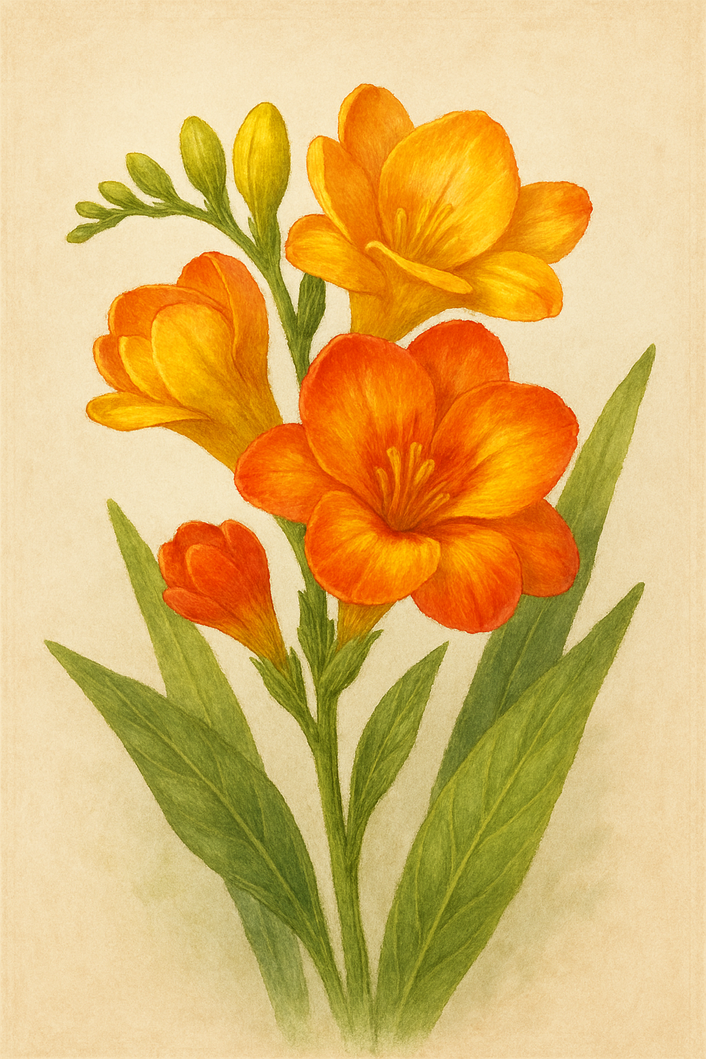 건강과 회복을 기원하는 꽃말 6가지를 소개하는 글 중에 소개된 프리지아 그림