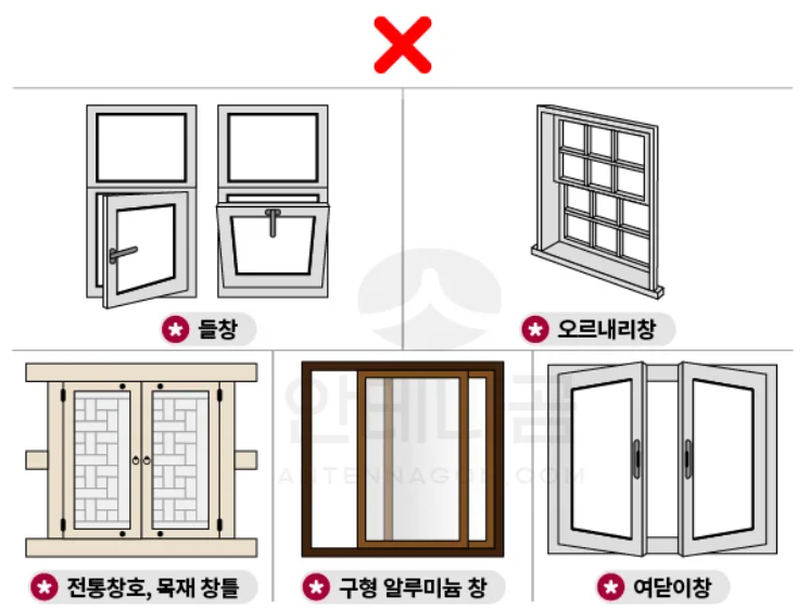 창문형 에어컨 불가 창문 사진