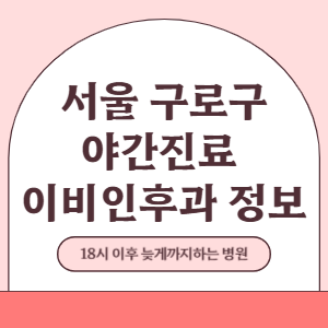 서울 구로구 야간진료 이비인후과 병원 (18시 이후 늦게까지하는 병원)
