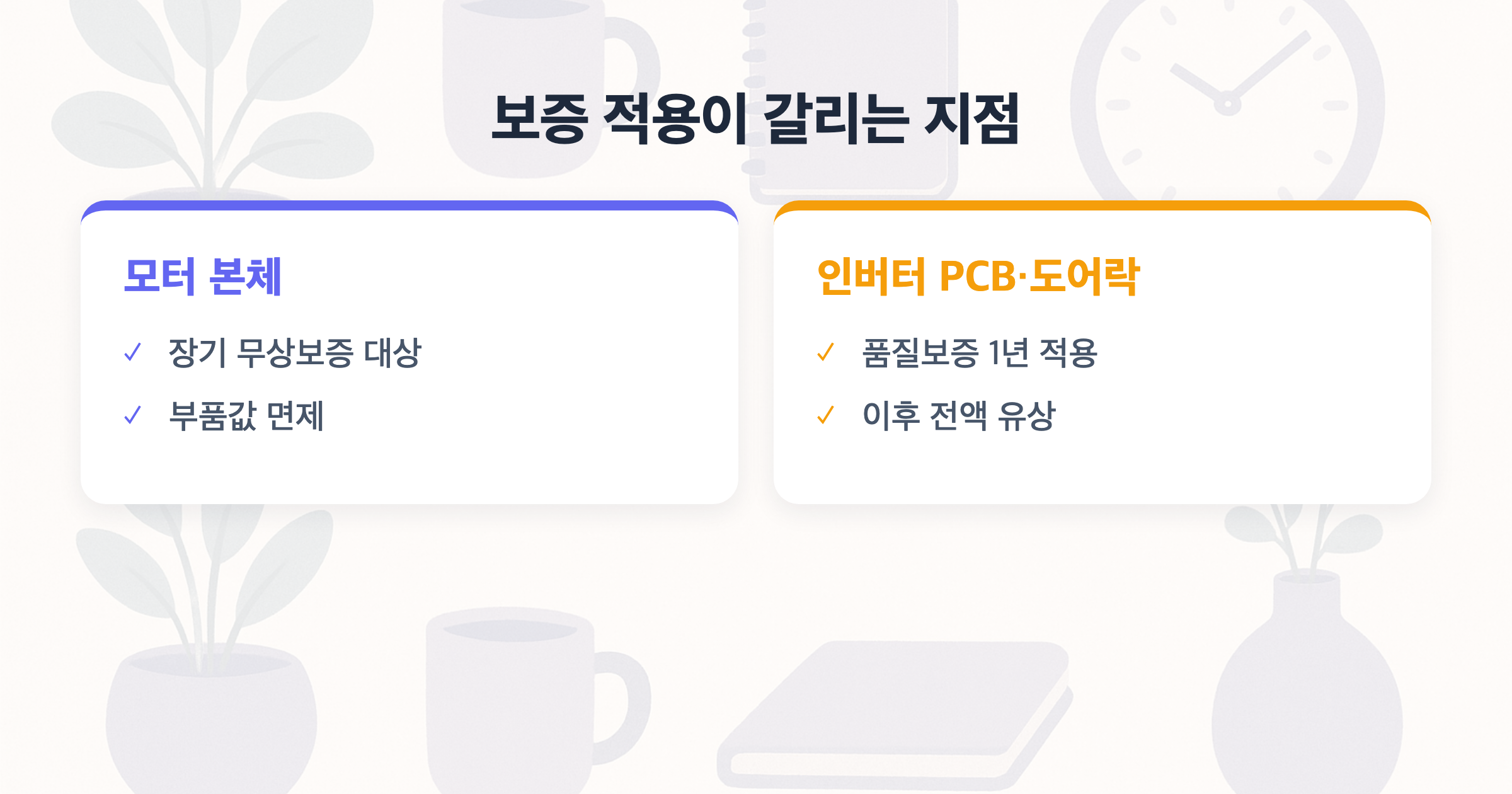 보증 적용이 갈리는 지점 모터 본체 vs 인버터 PCB·도어락