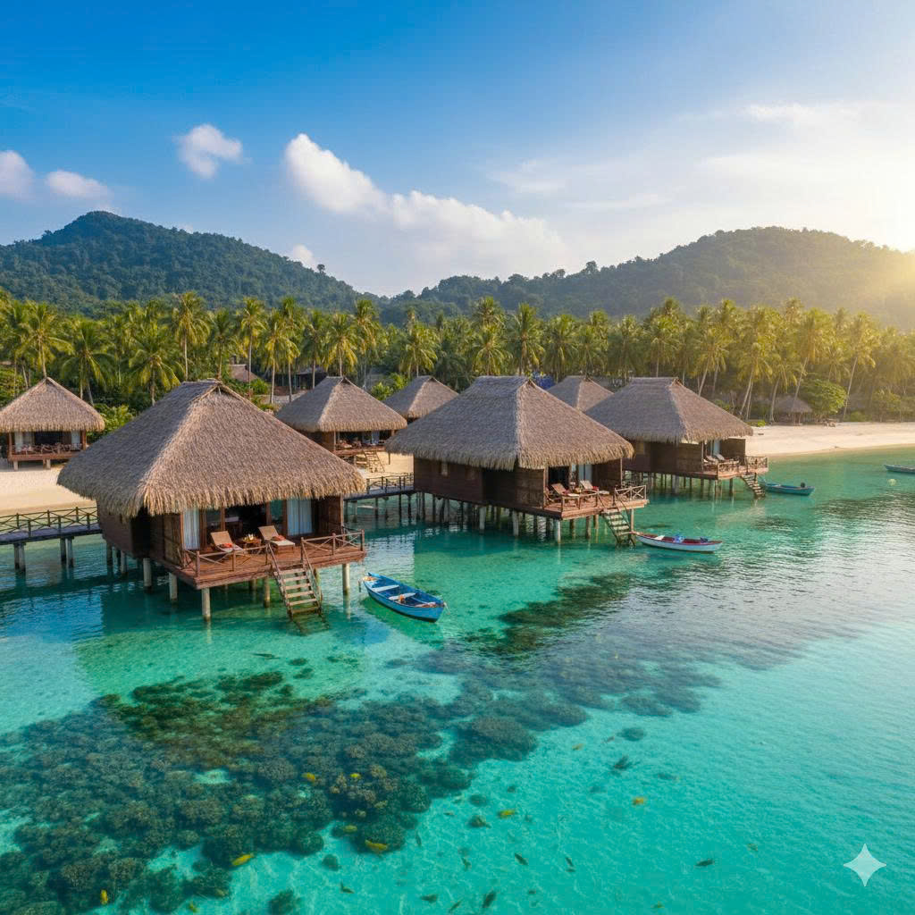 푸꾸옥 에메랄드 바다와 저렴한 방갈로 이미지