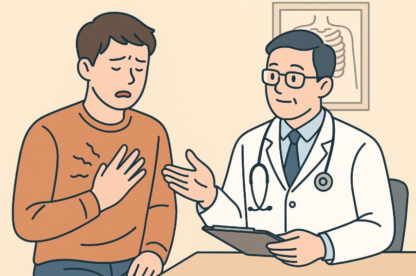 갈비뼈 통증으로 아파하는 모습 이미지