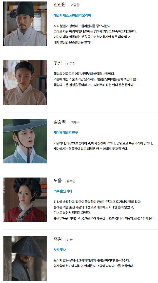 OTT 웨이브 드라마 은애하는 도적님아 등장인물