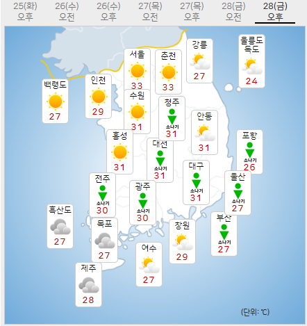 강수 예보 지도 표기 이미지