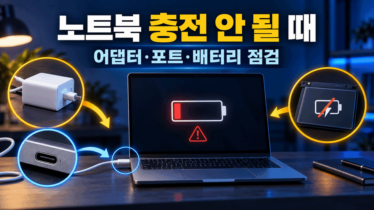 노트북 충전 안 될 때 ❘ 어댑터&middot;USB-C 포트&middot;배터리 점검 순서