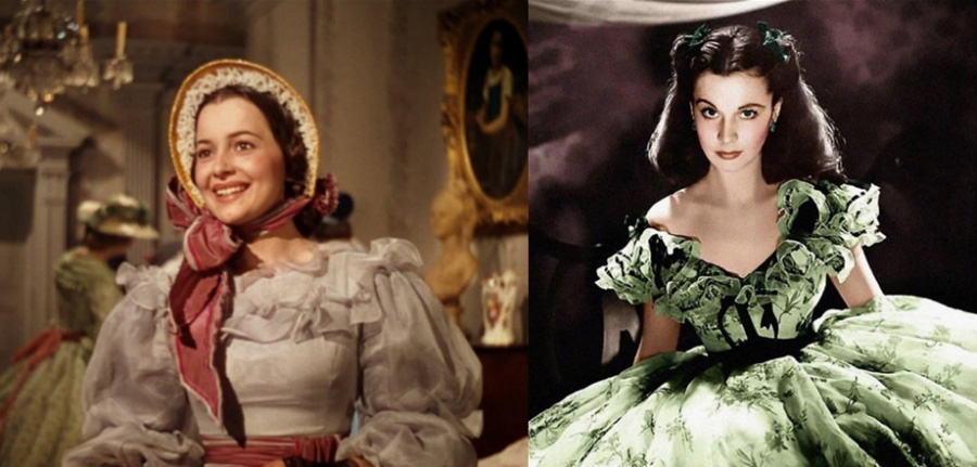 영화 <바람과 함께 사라지다.>의 여주인공인 멜라니와 스칼렛의 사진을 왼쪽과 오른쪽에 같이 놓고 찍은 사진