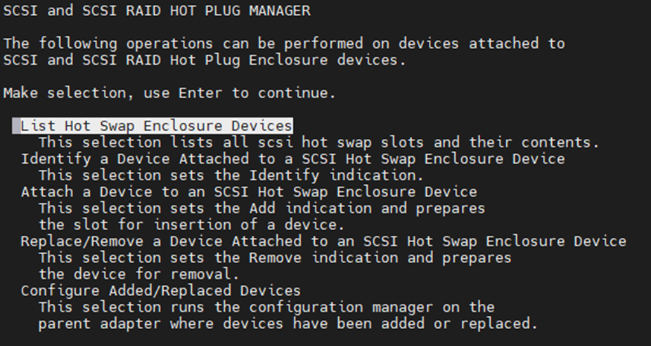 List Hot Swap Enclosure Device 선텍 화면