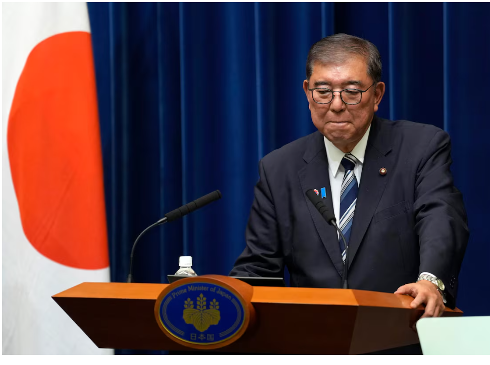 이시바 총리 사퇴 기자회견 모습