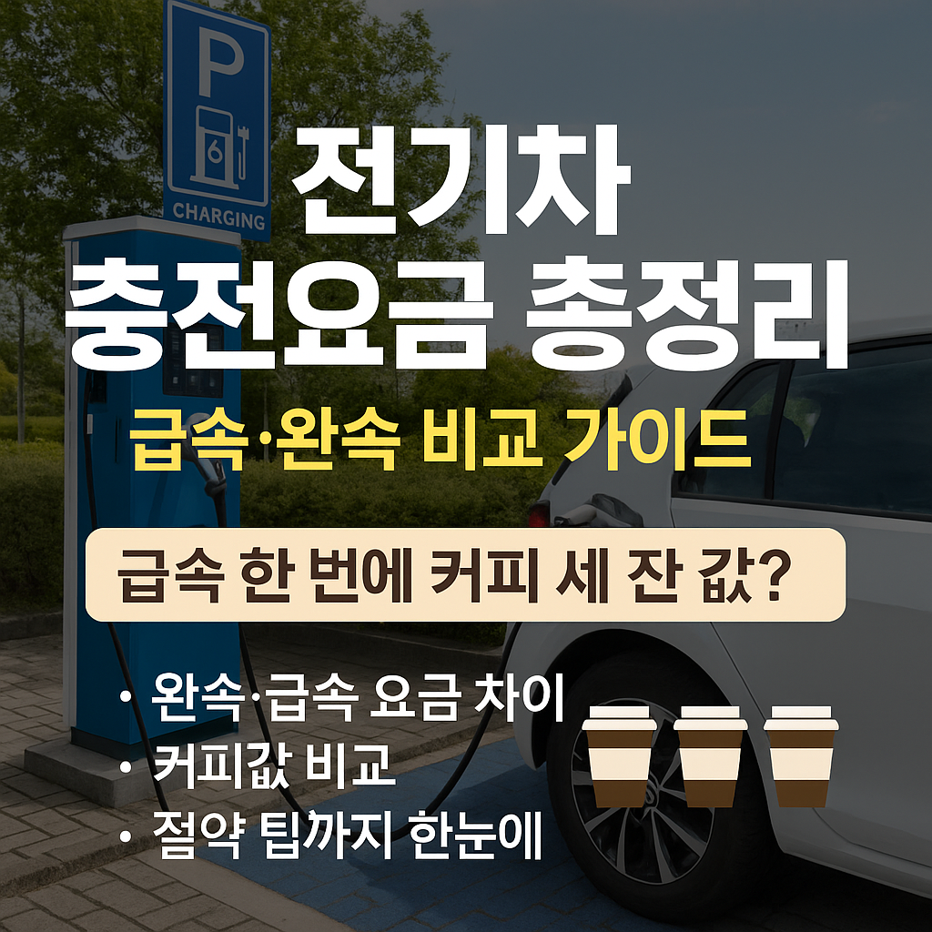 alt="전기차 충전소에서 충전 중인 차량과 전기차 충전요금 비교 정보를 담은 광고형 썸네일"