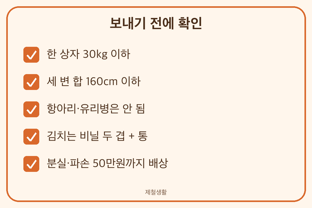 우체국 택배 보내기 전 크기 제한 항아리 유리병 취급제한
