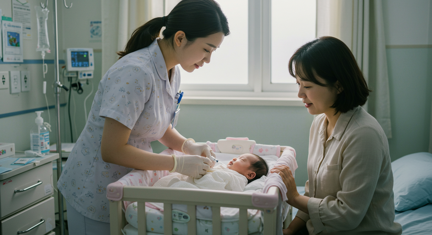 아기가 백신을 맞고있음